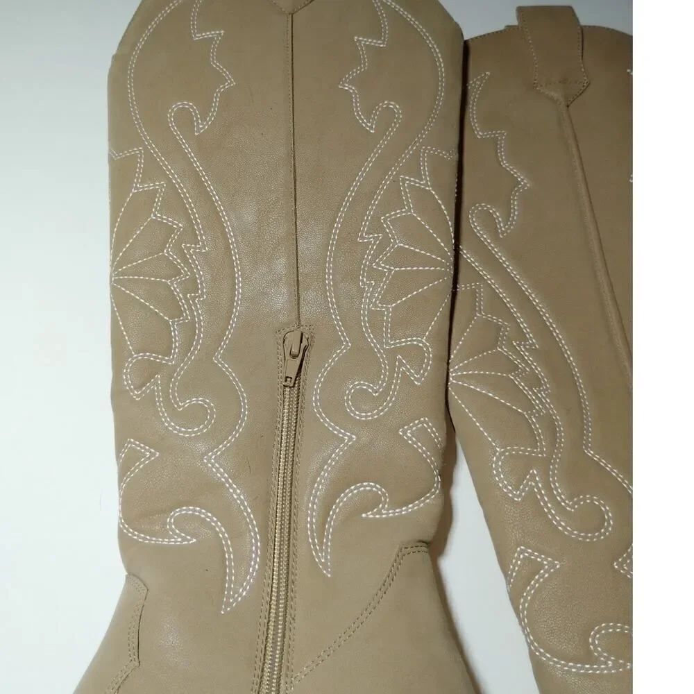 MIA Womens NEW w/Tags Tan Embroidered Tall Cowgirl Boots w/Zipper - sz. 6 1/2 - Picture 2 of 4